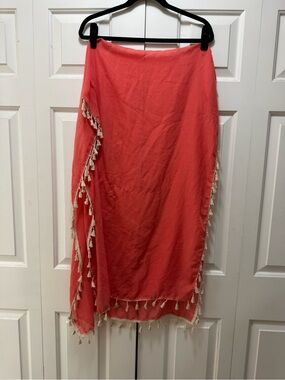 Coral Tassel-Trim Beach Wrap